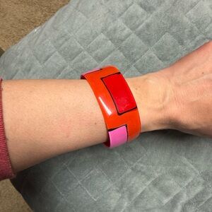 Vintage Plastic Cuff Bracelet, Art Deco Design, Red, Pink, Retro, Boho